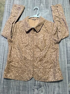Leopard Print Zip-Front Corduroy Jacket in Taupe and Black